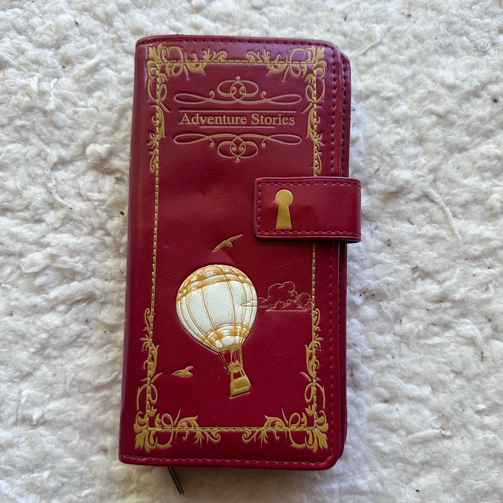 Shag Wear Vegan Leather Red Adventure Stories Wallet with Hot Air Balloon Design